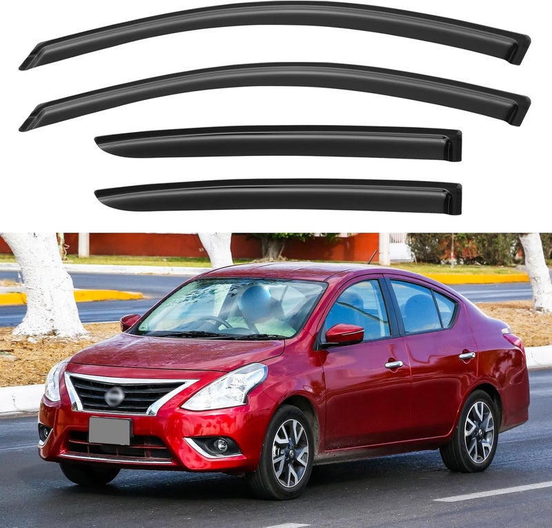 YQAUTEC Window Visors Rain Guards Shield for 2012-2019 Nissan Versa Sedan, Out-Channel Window Vent Wind Deflectors Visors Shades for 12-19 Nissan Versa - Image 1